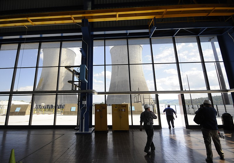 Workers exit the turbine building at Watts Bar Nuclear Plant.