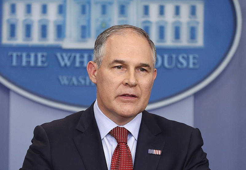 In this June 2, 2017 file photo, Environmental Protection Agency administrator Scott Pruitt speaks in the Brady Press Briefing Room of the White House in Washington. Pruitt says he will replace the panels that advise him on science and public health issues with new members holding more diverse views. He announced the changes on Oct. 31, saying many previously appointed to the boards were potentially biased because they had received federal grants. The panels advise EPA on a wide range of issues, including drinking water standards and clean air regulations. (AP Photo/Pablo Martinez Monsivais, File)