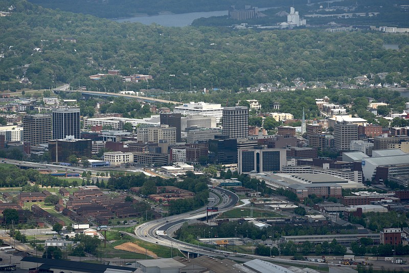 Downtown Chattanooga is visible from Point Park on Sunday, April 16, 2017.