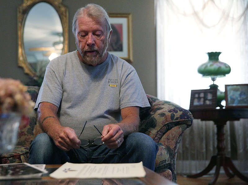 Terry McKeel, a Vietnam veteran, describes his time serving Tuesday, Oct. 24, 2017, at his home in Charleston, Tenn. McKeel enlisted when he was 17 years old and was injured while serving when he was 19 years old.