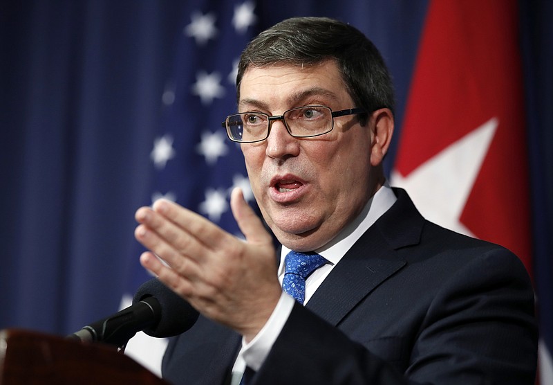 Cuban Foreign Minister Bruno Rodríguez speaks at the National Press Club, Thursday, Nov. 2, 2017, in Washington. (AP Photo/Alex Brandon)