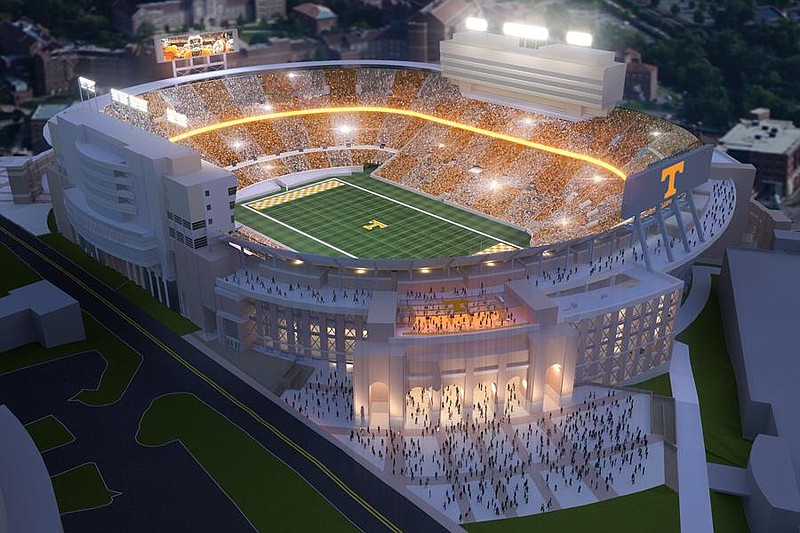 A rendering shows what the southwest side of Neyland Stadium will look like following major renovations