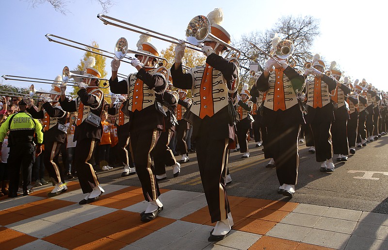 The Pride of the Southland Band makes their way down Peyton Manning Pass during the Vol Walk before the NCAA football game between Tennessee and Southern Mississippi at Neyland Stadium on Saturday, Nov. 4, 2017 in Knoxville, Tenn.