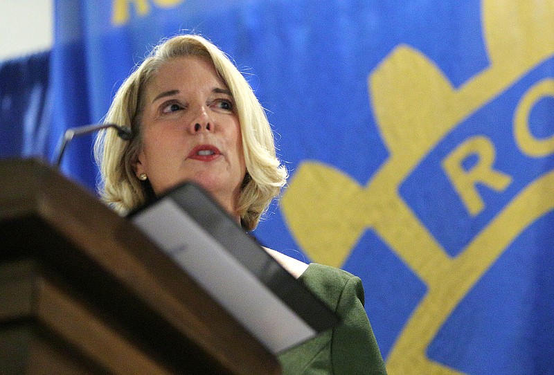 Chancellor of the Tennessee Board of Regents Flora Tydings speaks about the Tennessee Promise at the Rotary Club of Chattanooga at the Chattanooga Convention Center on Thursday, Nov. 2, 2017, in Chattanooga, Tenn.