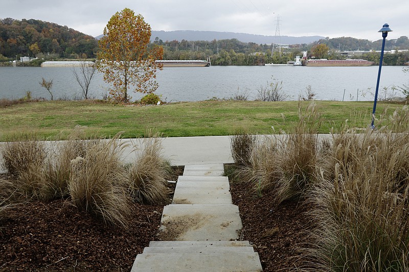 A path leads from Cameron Harbor homes to the Tennessee River Park seen on Tuesday, Nov. 7, 2017, in Chattanooga, Tenn.