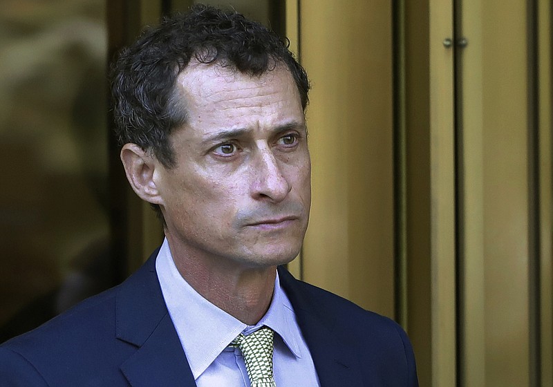 In this Sept. 25, 2017, file photo, former Congressman Anthony Weiner leaves federal court following his sentencing in New York. Weiner is set to report to the Federal Medical Center, Devens, Mass., Monday, Nov. 6, 2017, to serve his prison sentence in a sexting case that rocked the presidential race. (AP Photo/Mark Lennihan, File)