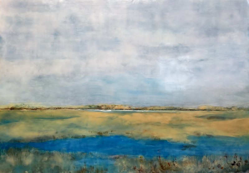 "Salt Marsh," an encaustic by Marie Bergheimer