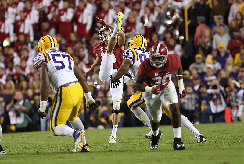 Alabama senior JK Scott is the first punter in Crimson Tide history to amass more than 10,000 yards in his career, and he has a 45.8-yard career average heading into Saturday's game at Mississippi State.