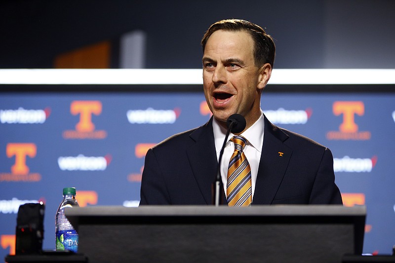 University of Tennessee athletic director John Currie, pictured, spoke Sunday afternoon in Knoxville after firing football coach Butch Jones earlier in the day.