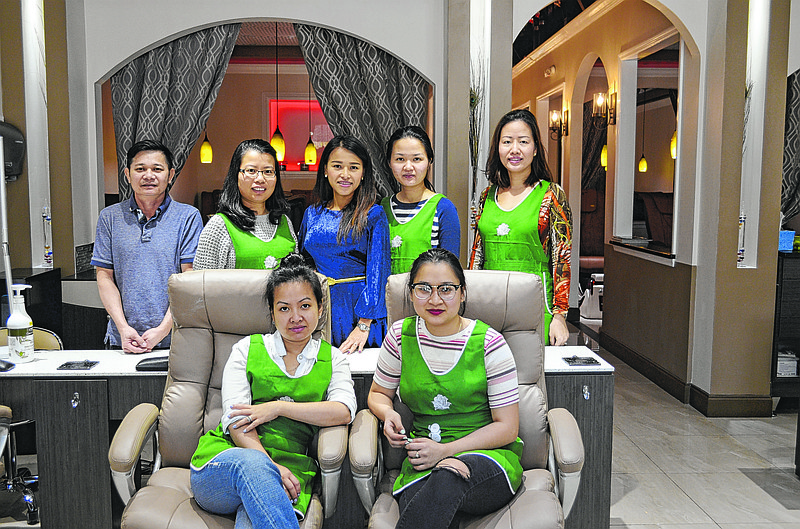 First row from left are manager Vy Duong and Julie Tran. Back row from left are Trang Dinh, Lan Nguyen, Hannah Dinh, Kelly Nguyen and Sarah Vu. (Staff photo by Jennifer Bardoner)