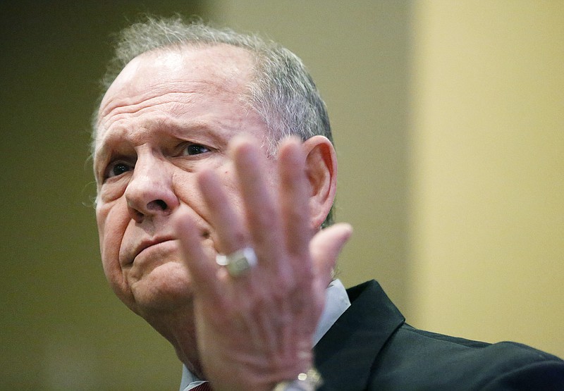 Former Alabama Chief Justice and U.S. Senate candidate Roy Moore speaks at the Vestavia Hills Public library last weekend.