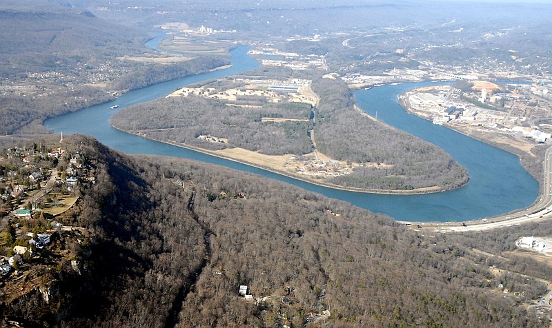 Moccasin Bend, including the Moccasin Bend Archeological District, is seen in this aerial photo.