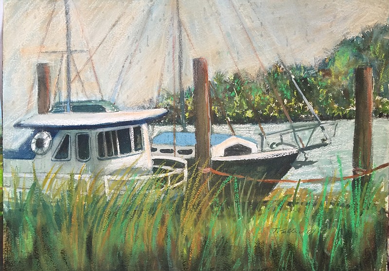 "Lazaretto Creek Boat Ramp, Tybee Island" is watercolor and pastel painting by Tamara Salter. (Contributed Photo)