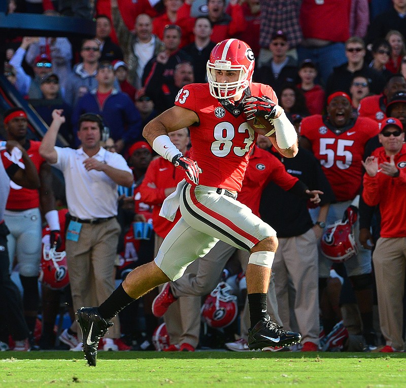 Georgia senior tight end Jeb Blazevich, shown here as a freshman against Vanderbilt in 2014, will play in Sanford Stadium for a final time Saturday.