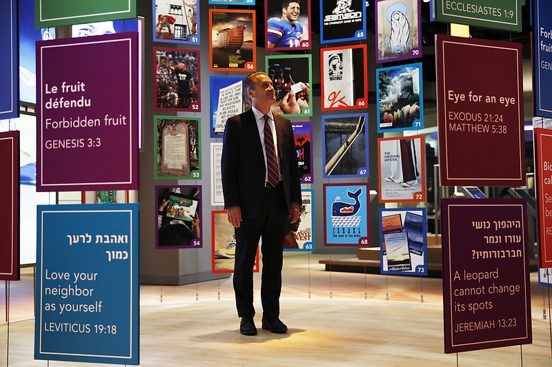 Steve Green, the owner of Hobby Lobby and a founder and major backer of the Museum of the Bible, poses for a portrait at the museum, Monday, Oct. 30, 2017, in Washington. The museum cost $500 million to build, covers 430,000 square feet and is a few blocks from the U.S. Capitol. (AP Photo/Jacquelyn Martin)