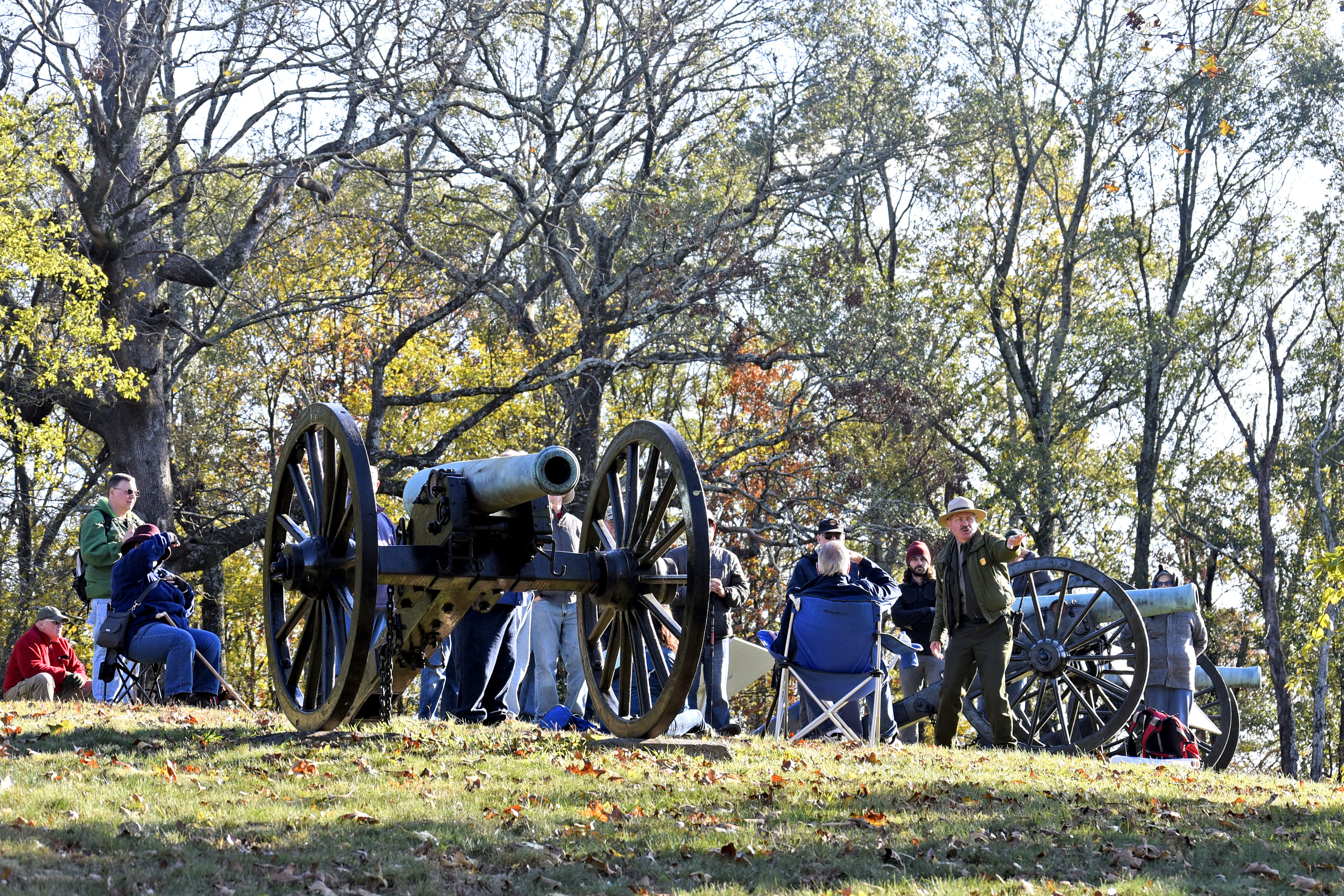 Chickamauga & Chattanooga National Military Park staff historian Jim Ogden leads a 2-hour walk detailing the Battle of Missionary Ridge at Sherman's Reservation on November 19, 2017. The battle which occurred on November 25, 1863 was the last in three days of fighting in which the Union Army gained full control of the city. The park service plans events this week to commemorate the 154th anniversary of the struggle.