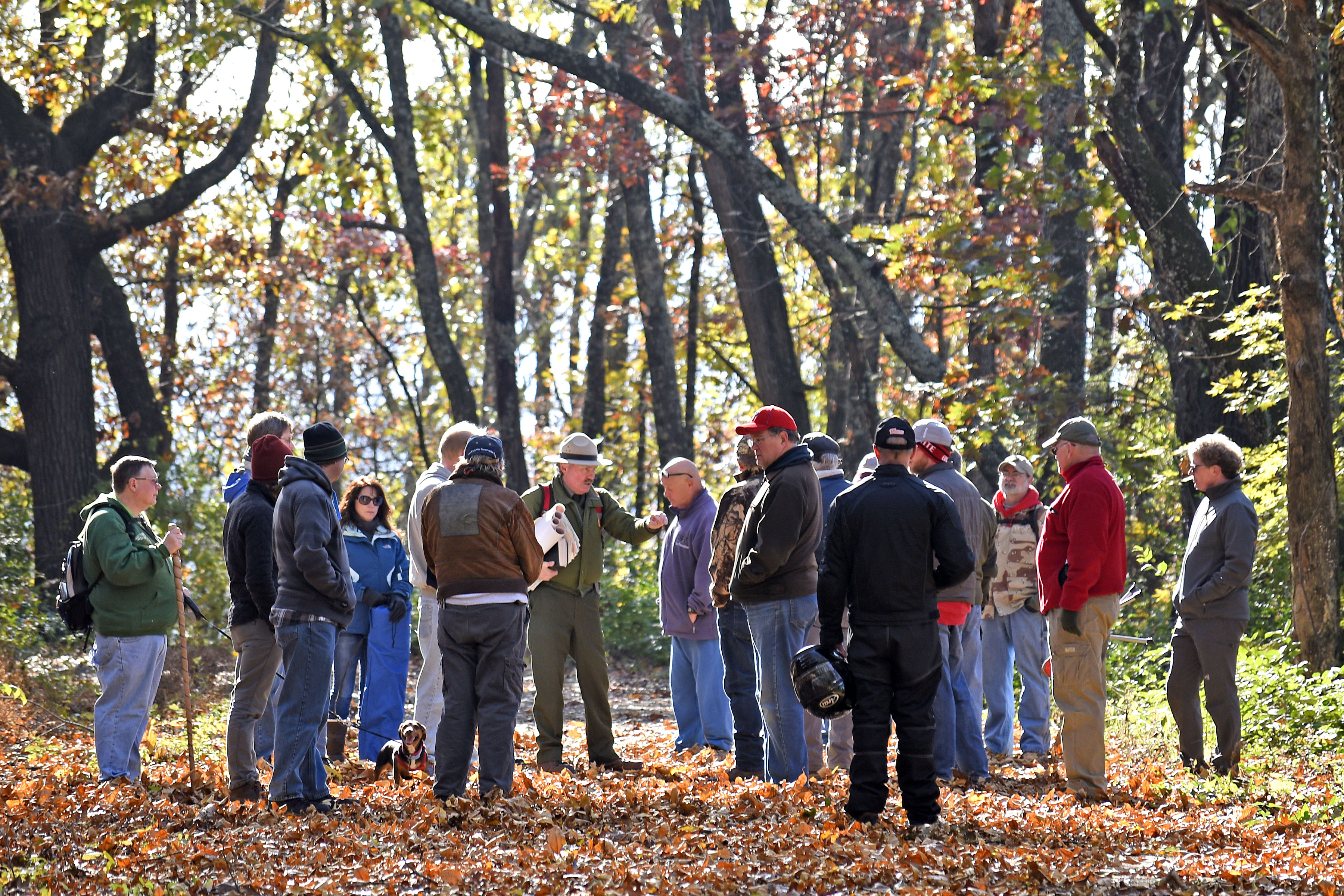 Chickamauga & Chattanooga National Military Park staff historian Jim Ogden leads a 2-hour walk detailing the Battle of Missionary Ridge at Sherman's Reservation on November 19, 2017. The battle which occurred on November 25, 1863 was the last in three days of fighting in which the Union Army gained full control of the city. The park service plans events this week to commemorate the 154th anniversary of the struggle.