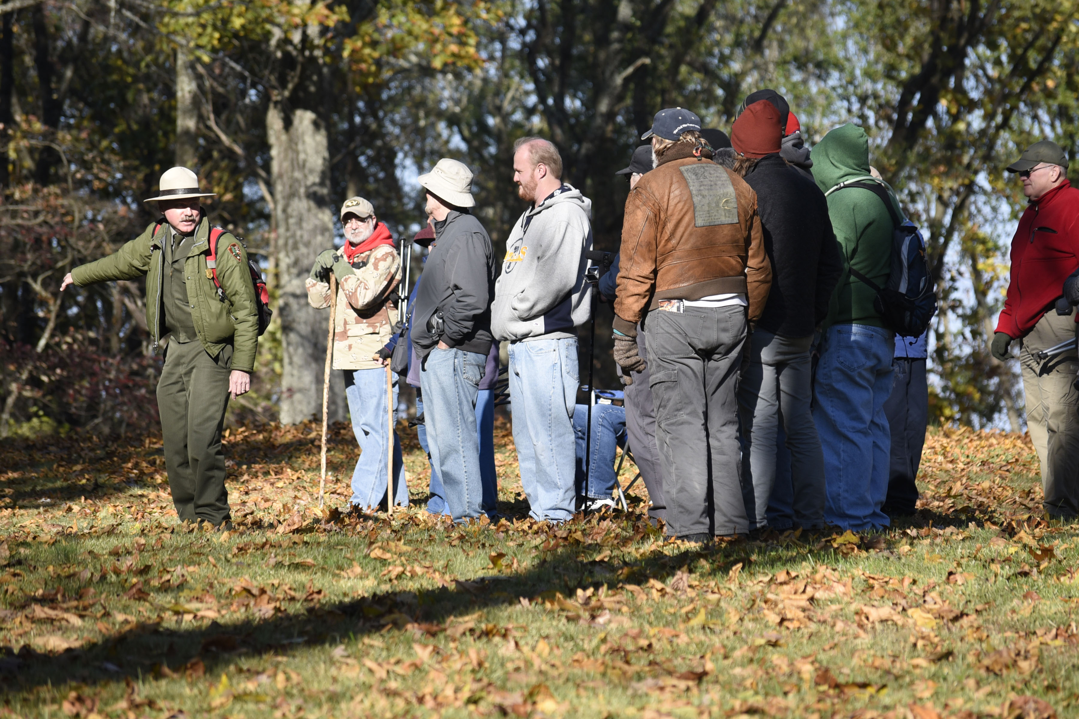 Chickamauga & Chattanooga National Military Park staff historian Jim Ogden leads a 2-hour walk detailing the Battle of Missionary Ridge at Sherman's Reservation on November 19, 2017. The battle which occurred on November 25, 1863 was the last in three days of fighting in which the Union Army gained full control of the city. The park service plans events this week to commemorate the 154th anniversary of the struggle.