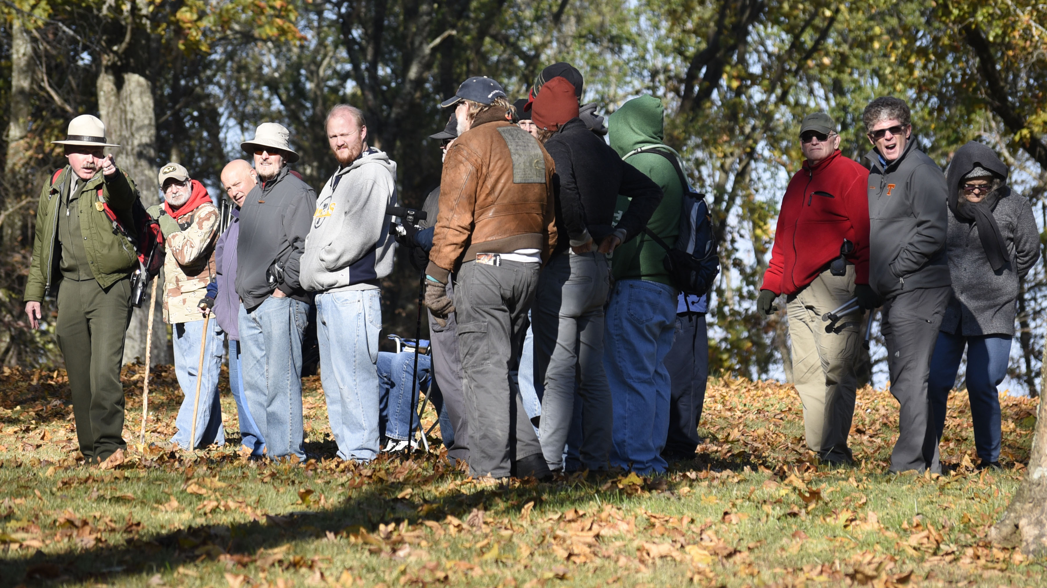 Chickamauga & Chattanooga National Military Park staff historian Jim Ogden leads a 2-hour walk detailing the Battle of Missionary Ridge at Sherman's Reservation on November 19, 2017. The battle which occurred on November 25, 1863 was the last in three days of fighting in which the Union Army gained full control of the city. The park service plans events this week to commemorate the 154th anniversary of the struggle.