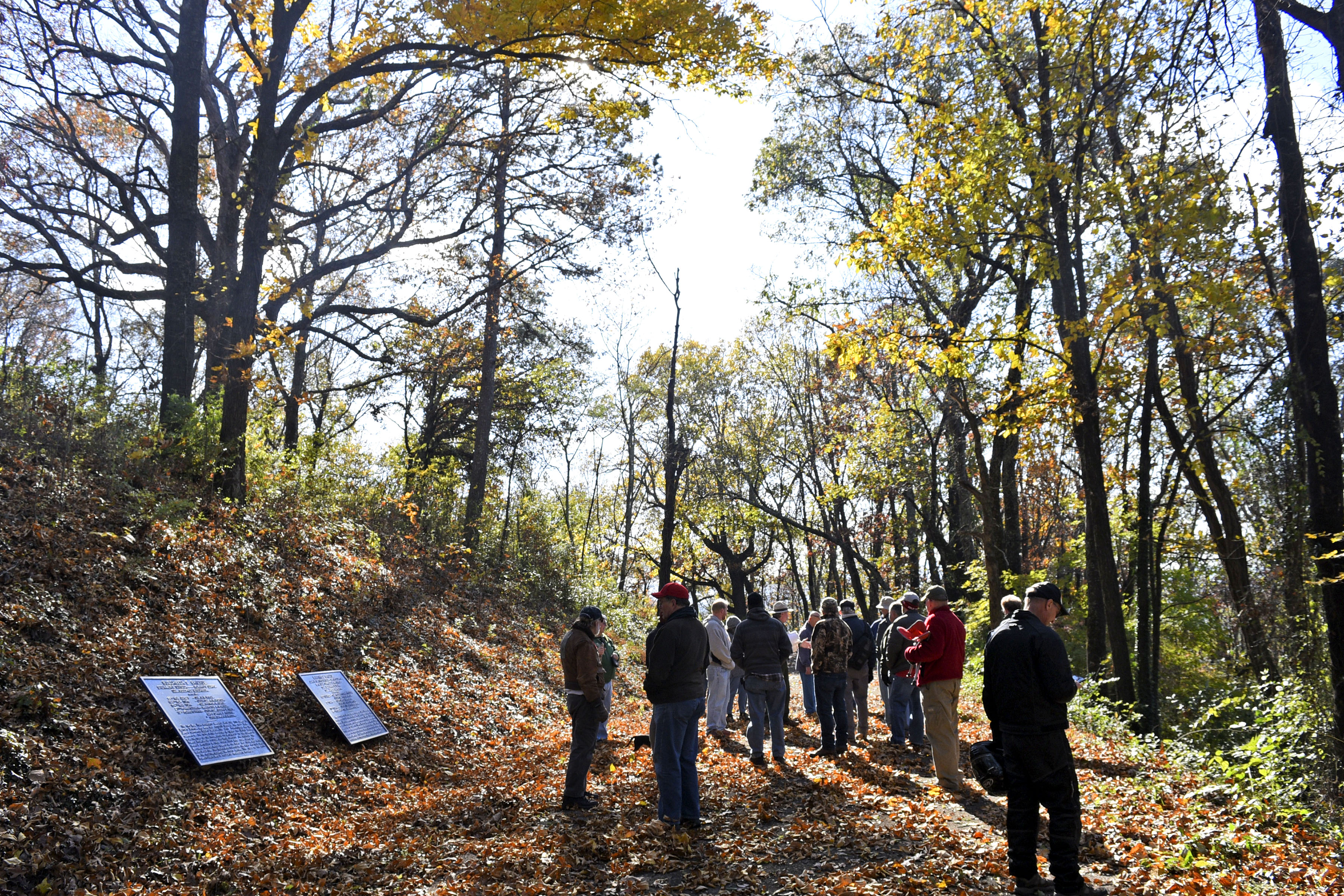 Chickamauga & Chattanooga National Military Park staff historian Jim Ogden leads a 2-hour walk detailing the Battle of Missionary Ridge at Sherman's Reservation on November 19, 2017. The battle which occurred on November 25, 1863 was the last in three days of fighting in which the Union Army gained full control of the city. The park service plans events this week to commemorate the 154th anniversary of the struggle.