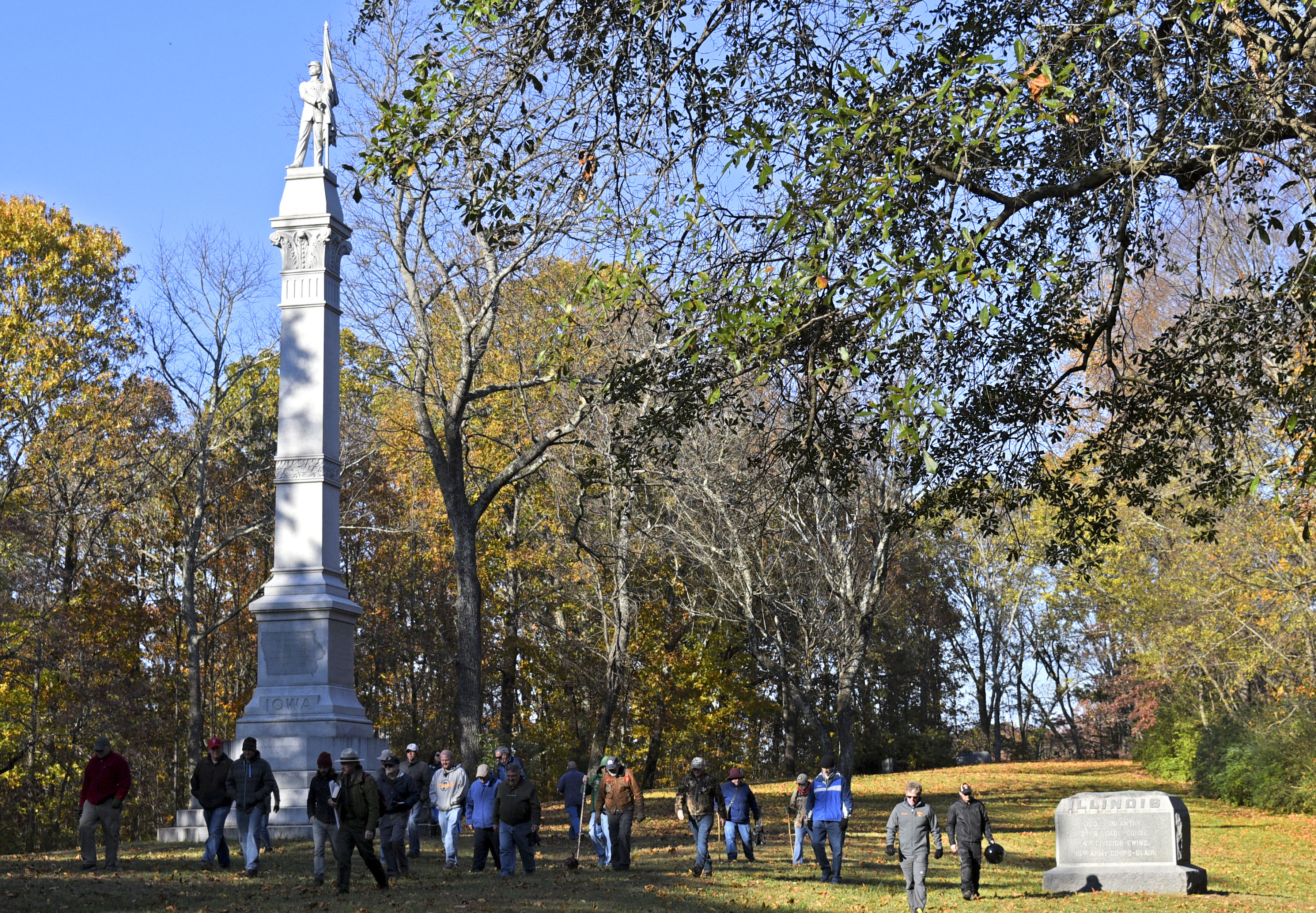 Chickamauga & Chattanooga National Military Park staff historian Jim Ogden leads a 2-hour walk detailing the Battle of Missionary Ridge at Sherman's Reservation on November 19, 2017. The battle which occurred on November 25, 1863 was the last in three days of fighting in which the Union Army gained full control of the city. The park service plans events this week to commemorate the 154th anniversary of the struggle.