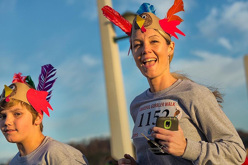 It's not unusual for participants in the Grateful Gobbler run to dress in costume or wear turkey headgear. (Contributed Photo)