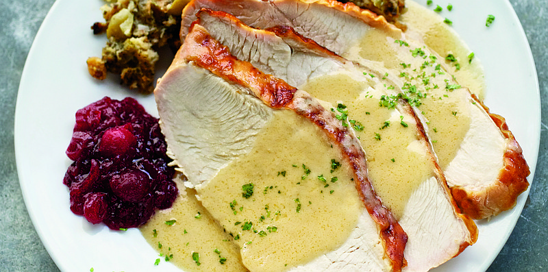 Ruth's Chris Steak House in the Hamilton Place area is offering roast turkey, cornbread stuffing, cranberry relish, a salad or soup choice, a side and dessert for one price today: $39.95 adults, $12.95 children. (Photo courtesy of Ruth's Chris Steak House)
