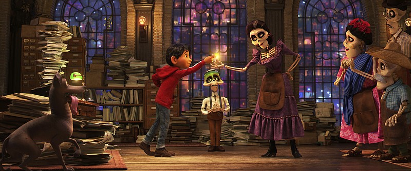 This image released by Disney-Pixar shows a scene from the animated film, "Coco." (Disney•Pixar via AP)