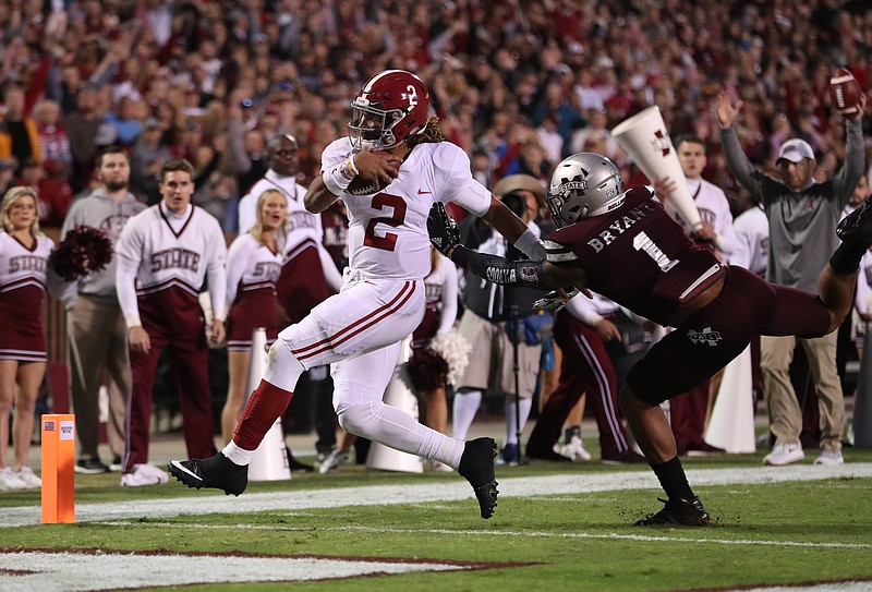 Alabama sophomore quarterback Jalen Hurts continues to be a running threat this season and has racked up 14 touchdown passes and only one interception.