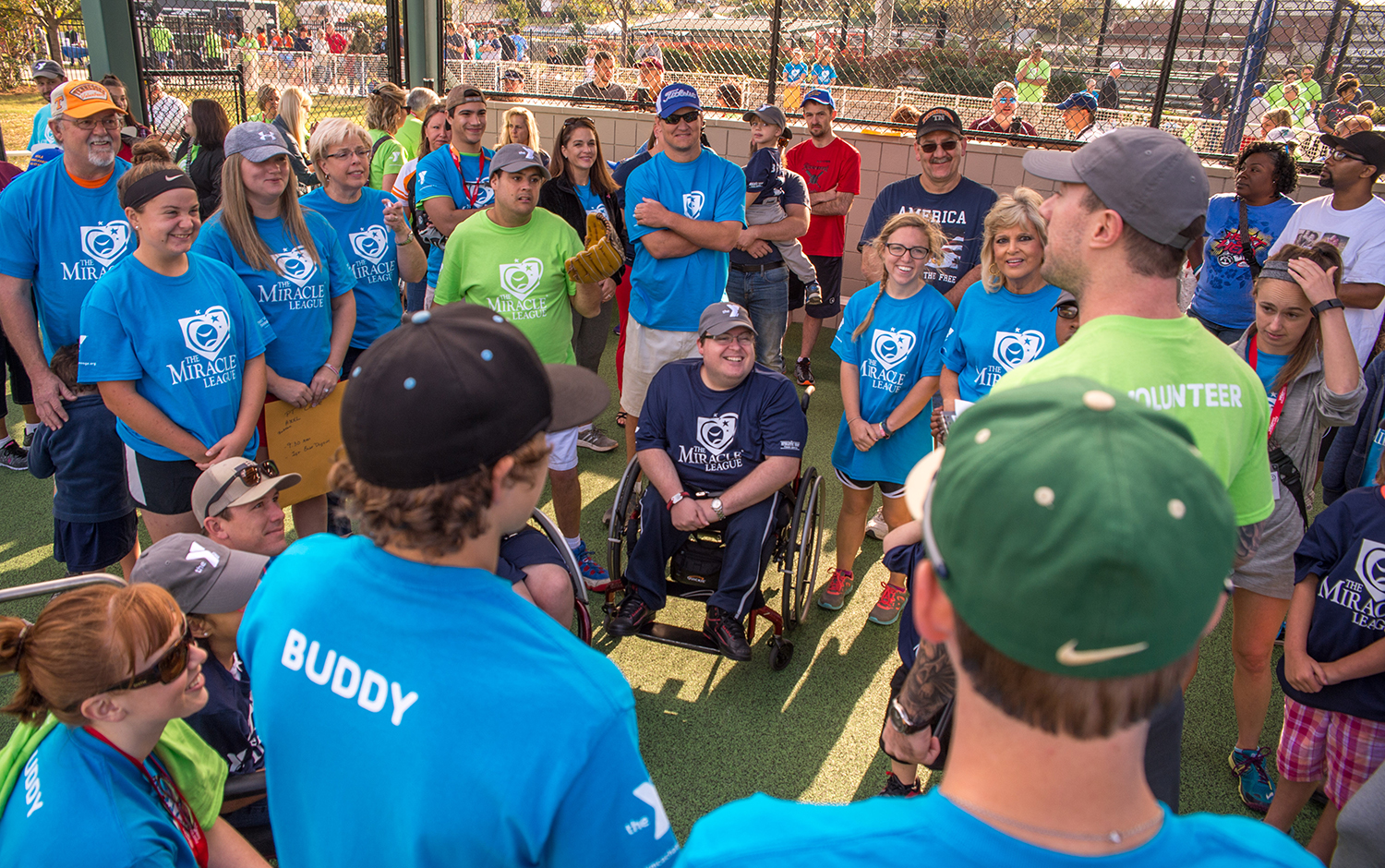The Miracle League Braves  get ready to play.