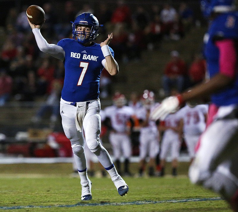 Red Bank sophomore quarterback Madox Wilkey has emerged as a standout in his own right with proven playmakers Zay Brown and Calvin Jackson. The Lions visit Alcoa in a Class 3A state semifinal tonight.
