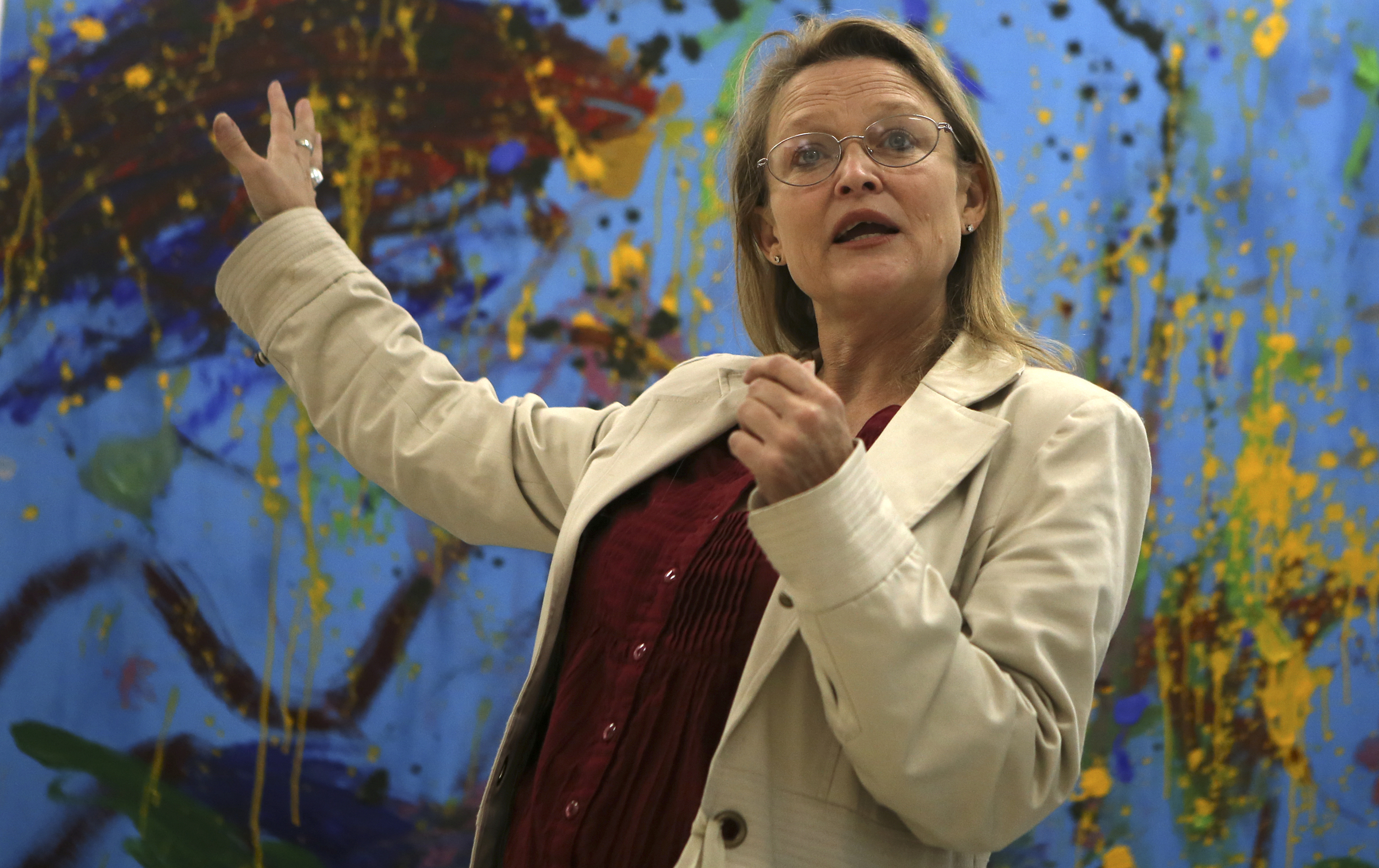 Jennifer Crutchfield, Director of Communication and Community Engagement for Chattanooga's PBS channel, WTCI, speaks during a ribbon cutting event for the PBS KIDS Learning Lounge at the Family Justice Center on Thursday, Nov. 9, 2017 in Chattanooga, Tenn. The Learning Lounge offers a fun area for children to use while in a waiting room.
