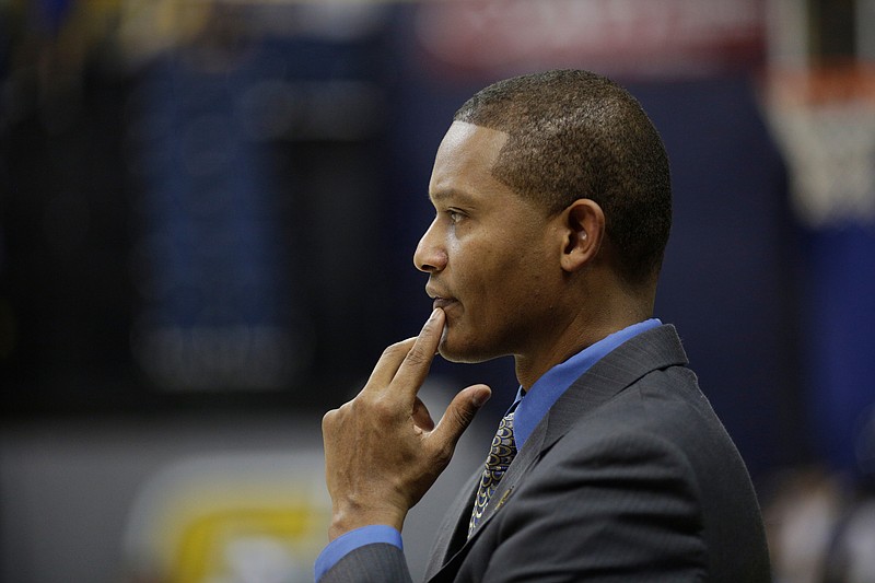 UTC men's basketball coach Lamont Paris watches from the sideline during the Mocs home basketball game against Tennessee Wesleyan at McKenzie Arena on Saturday, Nov. 25, 2017, in Chattanooga, Tenn.