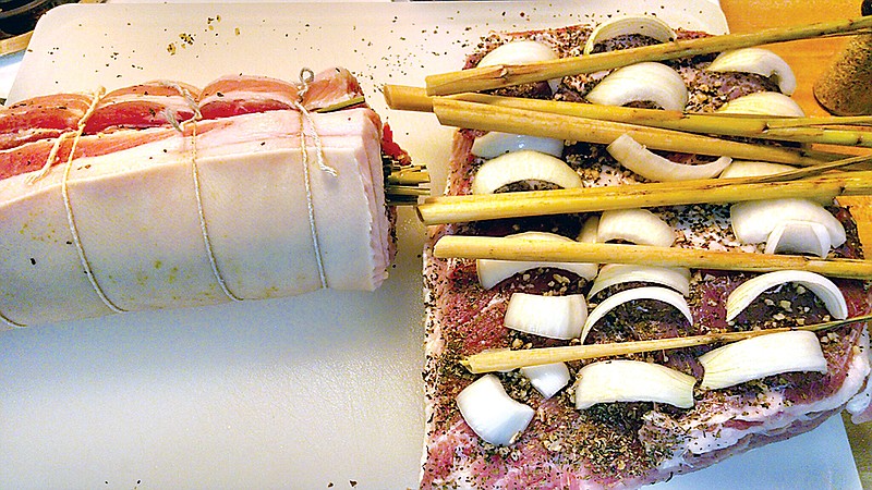 Prep for the oven-roasted Lechon Pork Belly