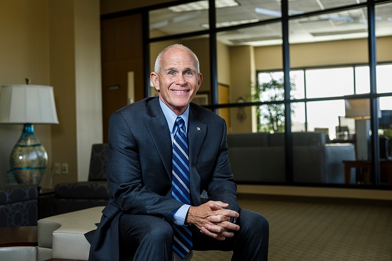 New Blood Assurance CEO J.B. Gaskins poses for a portrait in their offices on Tuesday, Oct. 17, 2017, in Chattanooga, Tenn.