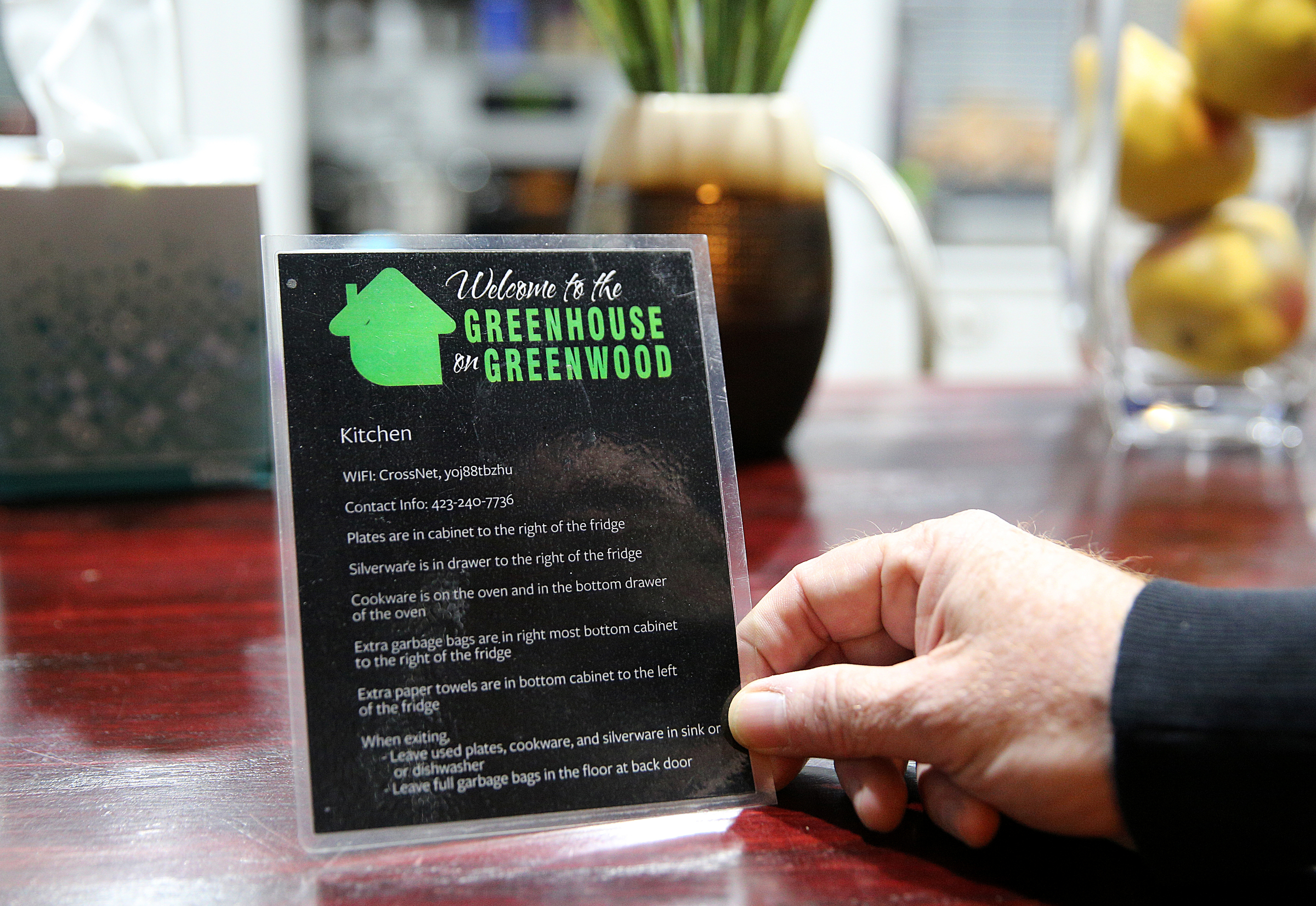 Phil Cross has made cards that are in each room of his house for Airbnb guests staying in his home Wednesday, Nov. 29, 2017, at his Chattanooga, Tenn., home. Cross thought it might help pay the electric bill when he decided two years ago to be an Airbnb host, but it has become more of a side business.
