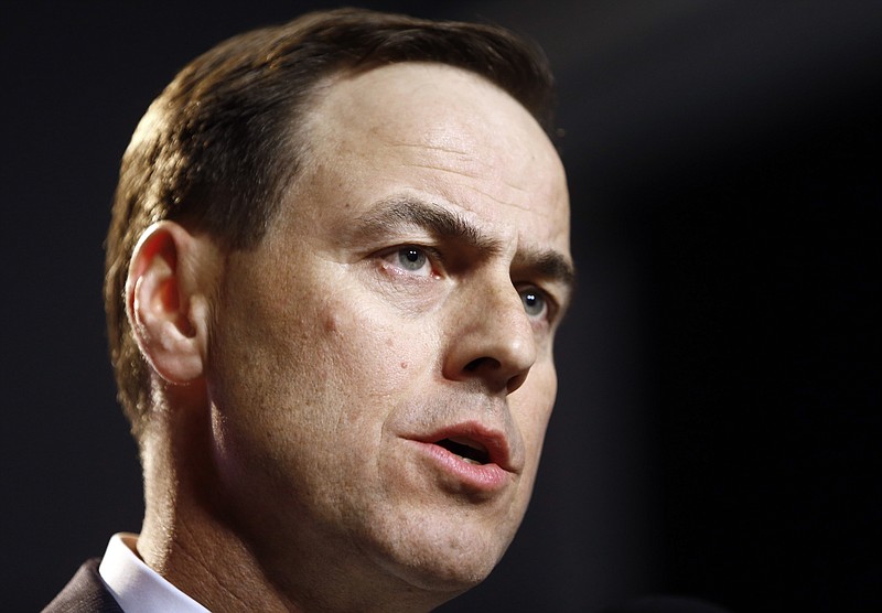 In this Nov. 12, 2017, file photo, University of Tennessee Athletic Director, John Currie speaks during a press conference announcing the firing of head football coach Butch Jones in Knoxville, Tenn. Currie faces a major challenge finding a candidate to replace Jones who can unite the fan base and make Tennessee competitive again. (Wade Payne/Knoxville News Sentinel via AP, File)