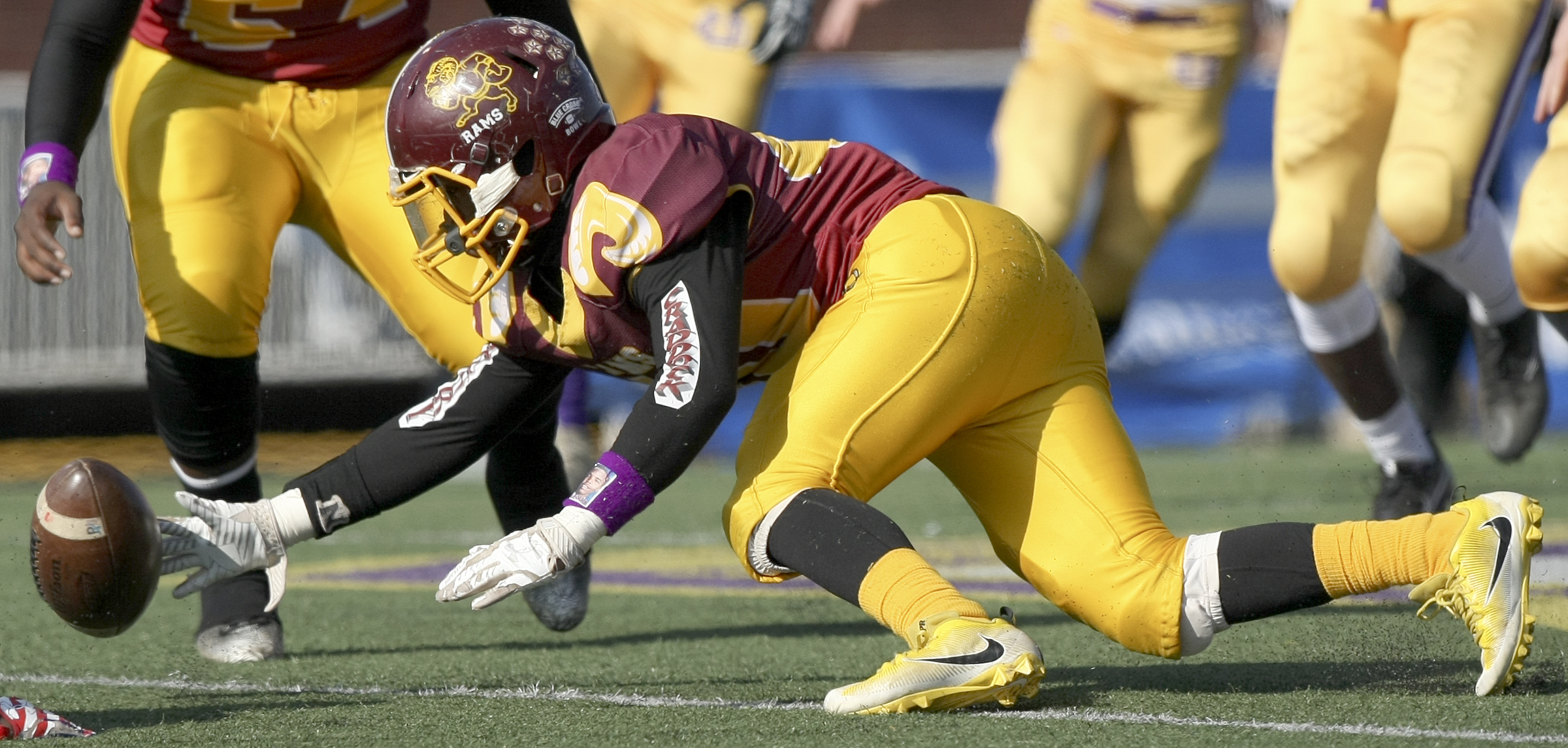 Tyner's Tyrique Henry (40) dives on the ball after a short Union City kickoff during the Class 2A BlueCross Bowl state championship at Tennessee Technological University's Tucker Stadium on Friday, Dec. 1, 2017 in Cookeville, Tenn.