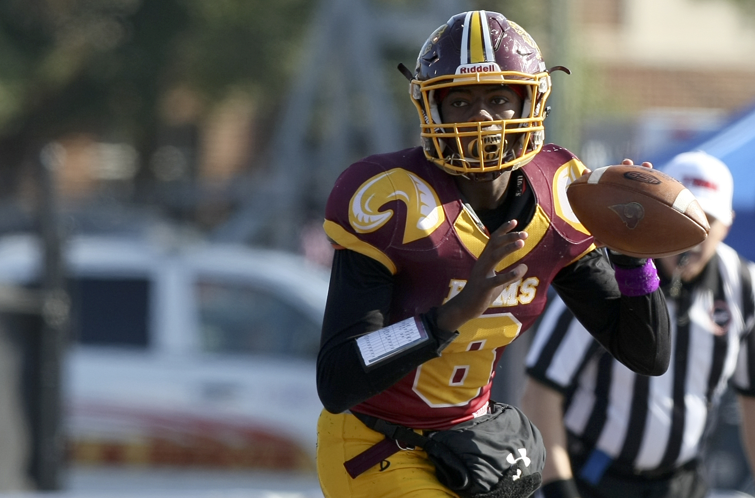 Tyner's Jaylen Bowens (8) looks to pass against Union City during the Class 2A BlueCross Bowl state championship at Tennessee Technological University's Tucker Stadium on Friday, Dec. 1, 2017 in Cookeville, Tenn.