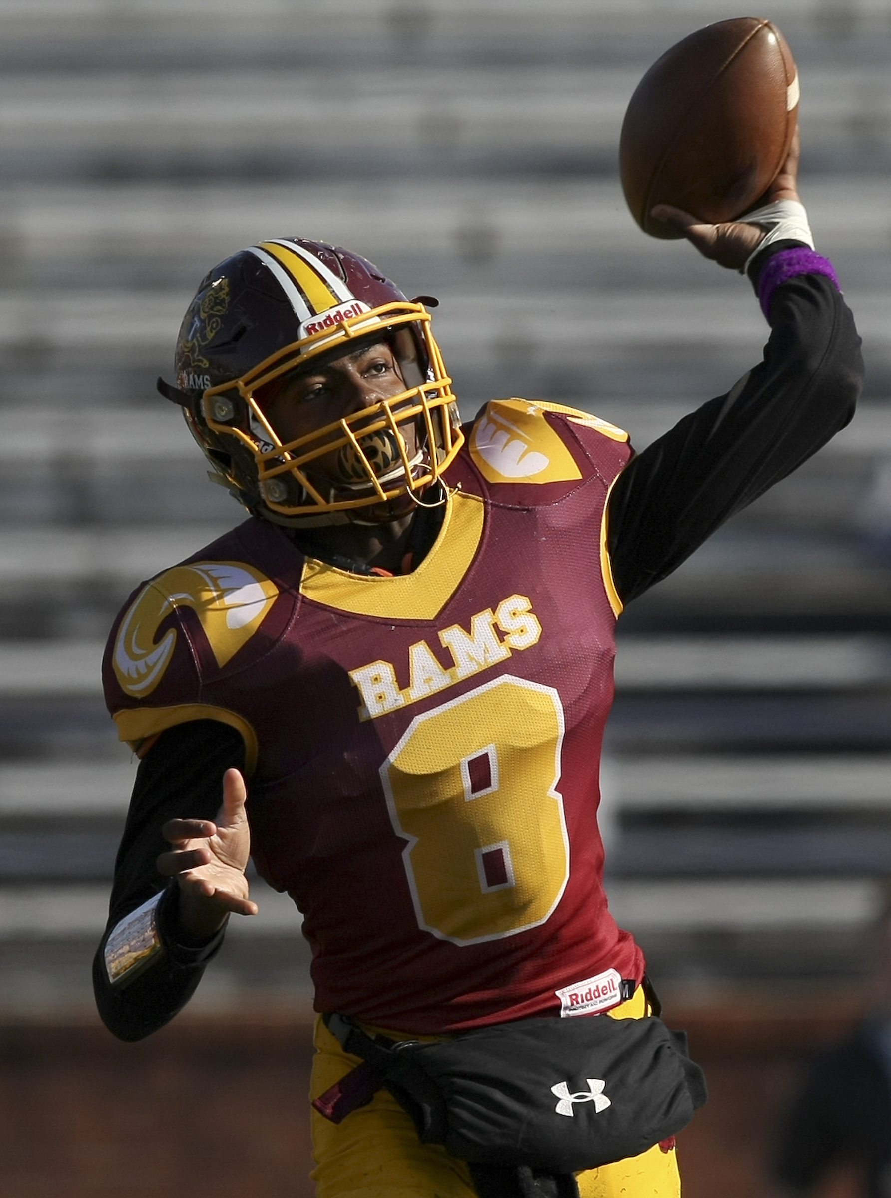 Tyner's Jaylen Bowens (8) passes against Union City during the Class 2A BlueCross Bowl state championship at Tennessee Technological University's Tucker Stadium on Friday, Dec. 1, 2017 in Cookeville, Tenn.