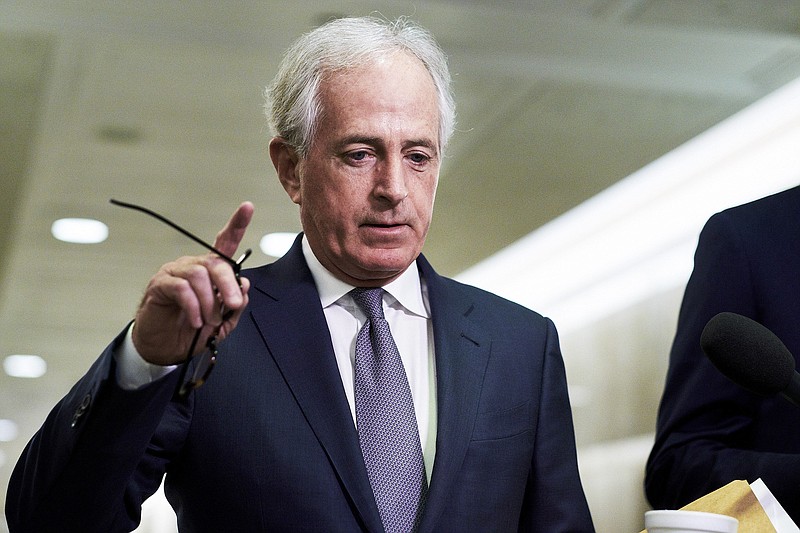 Sen. Bob Corker, R-Tenn., speaks with reporters on Capitol Hill in Washington on Friday.