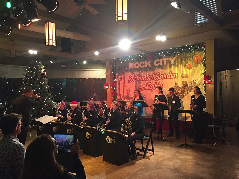 The Center for Creative Arts' jazz ensemble, shown at a recent performance at Rock City's Enchanted Gardens, will play from 5:30 to 6 p.m. Wednesday at the Holiday Market in Miller Plaza. (Contributed Photo)