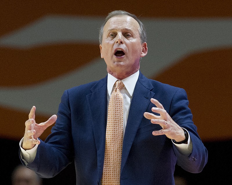 In this March 4, 2017, file photo, Tennessee men's basketball coach Rick Barnes directs his team during an NCAA college basketball game against Alabama, in Knoxville, Tenn. Barnes is on his third athletic director in his short tenure with the Vols. (Calvin Mattheis/Knoxville News Sentinel via AP, File)