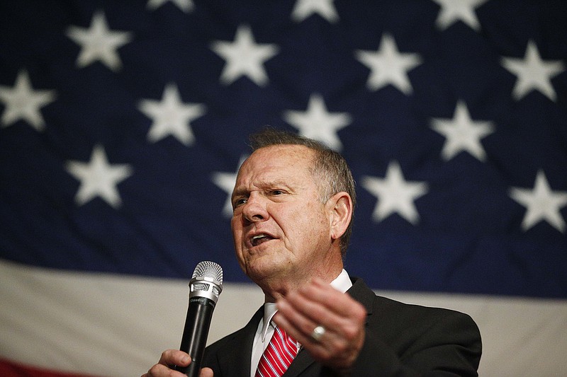 Former Alabama Chief Justice and U.S. Senate candidate Roy Moore speaks at a campaign rally, Tuesday, Dec. 5, 2017, in Fairhope, Ala. (AP Photo/Brynn Anderson)