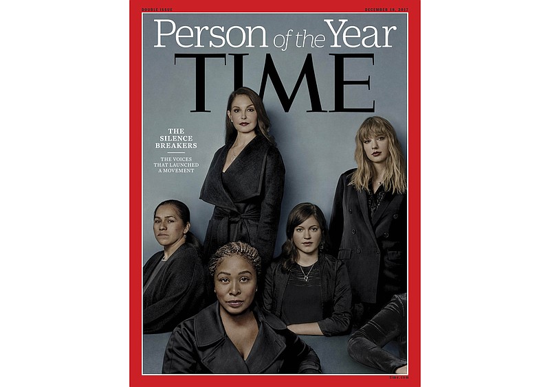 This image provided by Time magazine, shows the cover of the magazine's Person of the Year edition as "The Silence Breakers," those who have shared their stories about sexual assault and harassment. The magazine's cover features Ashley Judd, Taylor Swift, Susan Fowler and others who say they have been harassed. (Time Magazine via AP)