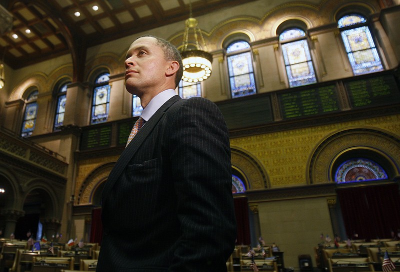 FILE - In this Monday, Jan. 25, 2010, file photo, Harold Ford Jr. visits the Capitol in Albany, N.Y. 