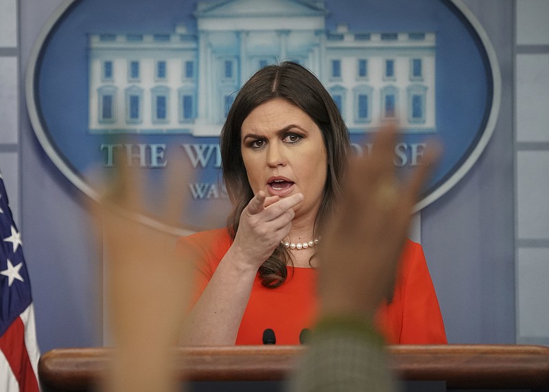 White House press secretary Sarah Huckabee Sanders answers questions during a daily media briefing in the Brady Press Briefing Room of the White House.