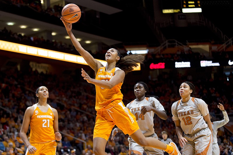 Tennessee guard Jaime Nared (31) goes for a layup in the second half of an NCAA college basketball game against Texas, Sunday, Dec. 10, 2017, in Knoxville, Tenn. (AP Photo/Calvin Mattheis)