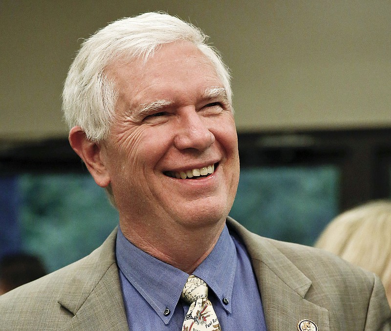 In this Aug. 4, 2017, file photo, Rep. Mo Brooks, R-Ala., talks to constituents before a Republican Senate forum in Pelham, Ala. Brooks says he has prostate cancer. The four-term Alabama lawmaker made the announcement Wednesday on the House Floor. (AP Photo/Brynn Anderson)