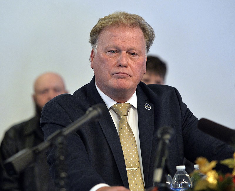 In this Tuesday, Dec. 12, 2017, file photo, Kentucky State Rep. Republican Dan Johnson addresses the public from his church regarding sexual assault allegations in Louisville, Ky. Bullitt County Sheriff Donnie Tinnell said Johnson committed suicide on Wednesday, Dec. 13, in Mount Washington, Ky. (AP Photo/Timothy D. Easley, File)